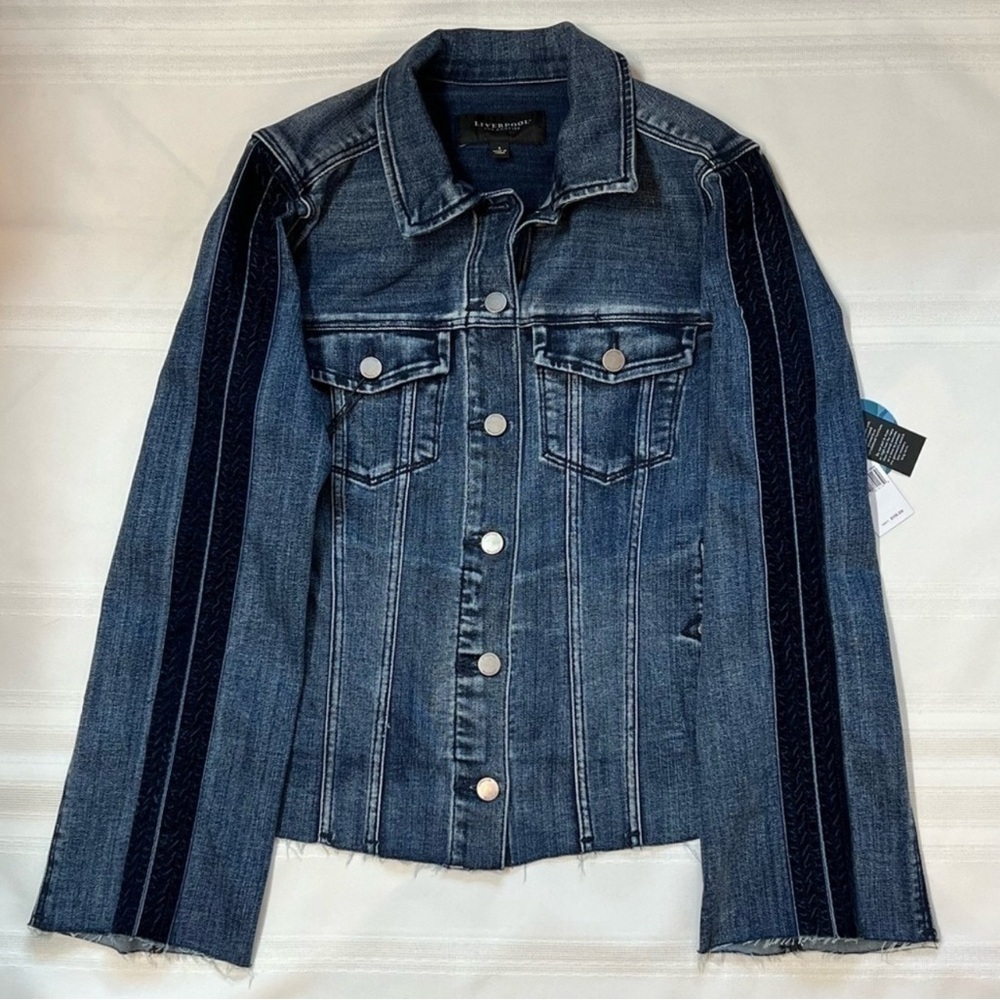 Liverpool Los Angeles Velvet Trim Frayed Denim Jacket